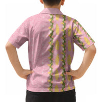 Hawaii Shell Tiare Anthurium Heliconia Lei Kid Hawaiian Shirt With Tapa Pattern Baby Pink LT05 - Polynesian Pride