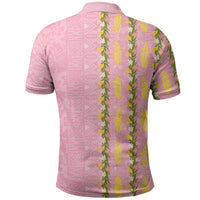 Hawaii Shell Tiare Anthurium Heliconia Lei Polo Shirt With Tapa Pattern Baby Pink LT05 - Polynesian Pride