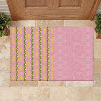 Hawaii Shell Tiare Anthurium Heliconia Lei Rubber Doormat With Tapa Pattern Baby Pink
