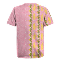 Hawaii Shell Tiare Anthurium Heliconia Lei Rugby Jersey With Tapa Pattern Baby Pink
