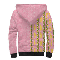 Hawaii Shell Tiare Anthurium Heliconia Lei Sherpa Hoodie With Tapa Pattern Baby Pink