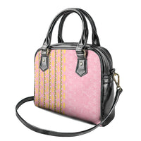 Hawaii Shell Tiare Anthurium Heliconia Lei Shoulder Handbag With Tapa Pattern Baby Pink