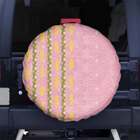 Hawaii Shell Tiare Anthurium Heliconia Lei Spare Tire Cover With Tapa Pattern Baby Pink