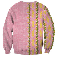 Hawaii Shell Tiare Anthurium Heliconia Lei Sweatshirt With Tapa Pattern Baby Pink