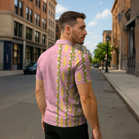 Hawaii Shell Tiare Anthurium Heliconia Lei Zipper Polo Shirt With Tapa Pattern Baby Pink LT05 - Polynesian Pride