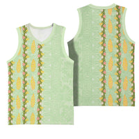 Hawaii Shell Tiare Anthurium Heliconia Lei Basketball Jersey With Tapa Pattern Baby Green