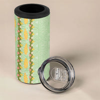 Hawaii Shell Tiare Anthurium Heliconia Lei 4 in 1 Can Cooler Tumbler With Tapa Pattern Baby Green