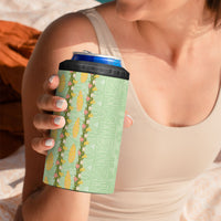 Hawaii Shell Tiare Anthurium Heliconia Lei 4 in 1 Can Cooler Tumbler With Tapa Pattern Baby Green