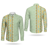 Hawaii Shell Tiare Anthurium Heliconia Lei Couples Matching Mermaid Dress and Long Sleeve Button Shirt With Tapa Pattern Baby Green LT05 - Polynesian Pride