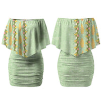 Hawaii Shell Tiare Anthurium Heliconia Lei Couples Matching Off Shoulder Short Dress and Long Sleeve Button Shirt With Tapa Pattern Baby Green LT05 - Polynesian Pride