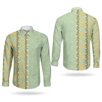 Hawaii Shell Tiare Anthurium Heliconia Lei Couples Matching Short Sleeve Bodycon Dress and Long Sleeve Button Shirt With Tapa Pattern Baby Green LT05 - Polynesian Pride
