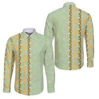 Hawaii Shell Tiare Anthurium Heliconia Lei Family Matching Long Sleeve Bodycon Dress and Hawaiian Shirt With Tapa Pattern Baby Green LT05 Dad's Shirt - Long Sleeve Green - Polynesian Pride