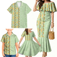 Hawaii Shell Tiare Anthurium Heliconia Lei Family Matching Mermaid Dress and Hawaiian Shirt With Tapa Pattern Baby Green LT05 - Polynesian Pride
