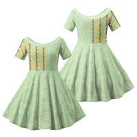 Hawaii Shell Tiare Anthurium Heliconia Lei Family Matching Mermaid Dress and Hawaiian Shirt With Tapa Pattern Baby Green LT05 Daughter's Dress Green - Polynesian Pride