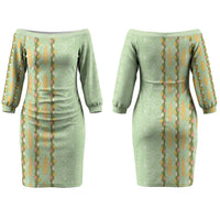 Hawaii Shell Tiare Anthurium Heliconia Lei Family Matching Off The Shoulder Long Sleeve Dress and Hawaiian Shirt With Tapa Pattern Baby Green LT05 Mom's Dress Green - Polynesian Pride