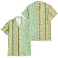 Hawaii Shell Tiare Anthurium Heliconia Lei Family Matching Off The Shoulder Long Sleeve Dress and Hawaiian Shirt With Tapa Pattern Baby Green LT05 Dad's Shirt - Short Sleeve Green - Polynesian Pride