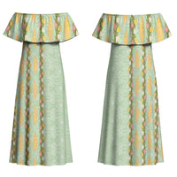 Hawaii Shell Tiare Anthurium Heliconia Lei Family Matching Off Shoulder Maxi Dress and Hawaiian Shirt With Tapa Pattern Baby Green LT05 Mom's Dress Green - Polynesian Pride