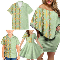 Hawaii Shell Tiare Anthurium Heliconia Lei Family Matching Off Shoulder Short Dress and Hawaiian Shirt With Tapa Pattern Baby Green LT05 - Polynesian Pride