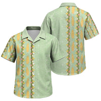 Hawaii Shell Tiare Anthurium Heliconia Lei Family Matching Off Shoulder Short Dress and Hawaiian Shirt With Tapa Pattern Baby Green LT05 Son's Shirt Green - Polynesian Pride