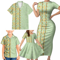 Hawaii Shell Tiare Anthurium Heliconia Lei Family Matching Short Sleeve Bodycon Dress and Hawaiian Shirt With Tapa Pattern Baby Green LT05 - Polynesian Pride