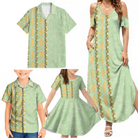 Hawaii Shell Tiare Anthurium Heliconia Lei Family Matching Summer Maxi Dress and Hawaiian Shirt With Tapa Pattern Baby Green LT05 - Polynesian Pride