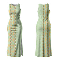 Hawaii Shell Tiare Anthurium Heliconia Lei Family Matching Tank Maxi Dress and Hawaiian Shirt With Tapa Pattern Baby Green LT05 Mom's Dress Green - Polynesian Pride