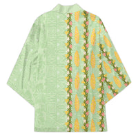 Hawaii Shell Tiare Anthurium Heliconia Lei Kimono With Tapa Pattern Baby Green