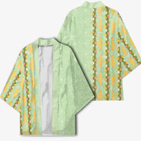 Hawaii Shell Tiare Anthurium Heliconia Lei Kimono With Tapa Pattern Baby Green