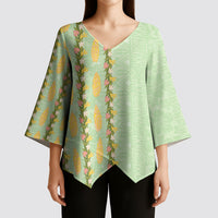 Hawaii Shell Tiare Anthurium Heliconia Lei Kimono Sleeve Blouse With Tapa Pattern Baby Green