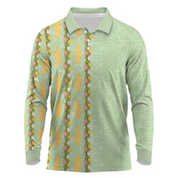 Hawaii Shell Tiare Anthurium Heliconia Lei Long Sleeve Polo Shirt With Tapa Pattern Baby Green