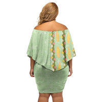 Hawaii Shell Tiare Anthurium Heliconia Lei Off Shoulder Short Dress With Tapa Pattern Baby Green