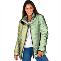 Hawaii Shell Tiare Anthurium Heliconia Lei Padded Jacket With Tapa Pattern Baby Green