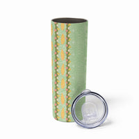 Hawaii Shell Tiare Anthurium Heliconia Lei Skinny Tumbler With Tapa Pattern Baby Green