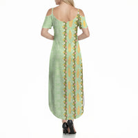 Hawaii Shell Tiare Anthurium Heliconia Lei Summer Maxi Dress With Tapa Pattern Baby Green LT05 - Polynesian Pride