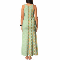 Hawaii Shell Tiare Anthurium Heliconia Lei Tank Maxi Dress With Tapa Pattern Baby Green LT05 - Polynesian Pride