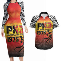 Papua New Guinea Independence Day Couples Matching Long Sleeve Bodycon Dress and Hawaiian Shirt One People One Nation One PNG LT05 Yellow - Polynesian Pride
