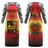 Papua New Guinea Independence Day Couples Matching Long Sleeve Bodycon Dress and Hawaiian Shirt One People One Nation One PNG LT05 - Polynesian Pride