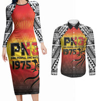 Papua New Guinea Independence Day Couples Matching Long Sleeve Bodycon Dress and Long Sleeve Button Shirt One People One Nation One PNG LT05 Yellow - Polynesian Pride