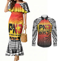 Papua New Guinea Independence Day Couples Matching Mermaid Dress and Long Sleeve Button Shirt One People One Nation One PNG LT05 Yellow - Polynesian Pride