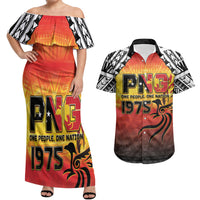 Papua New Guinea Independence Day Couples Matching Off Shoulder Maxi Dress and Hawaiian Shirt One People One Nation One PNG LT05 Yellow - Polynesian Pride