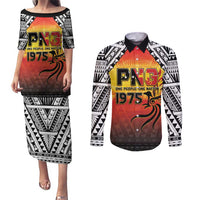 Papua New Guinea Independence Day Couples Matching Puletasi and Long Sleeve Button Shirt One People One Nation One PNG LT05 Yellow - Polynesian Pride