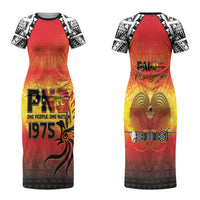 Papua New Guinea Independence Day Couples Matching Short Sleeve Bodycon Dress and Hawaiian Shirt One People One Nation One PNG LT05 - Polynesian Pride