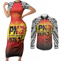 Papua New Guinea Independence Day Couples Matching Short Sleeve Bodycon Dress and Long Sleeve Button Shirt One People One Nation One PNG LT05 Yellow - Polynesian Pride