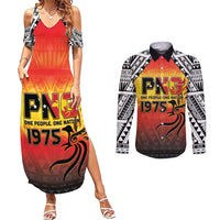 Papua New Guinea 49th Independence Day Couples Matching Summer Maxi Dress and Long Sleeve Button Shirt One People One Nation One PNG