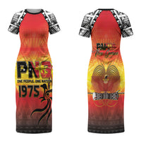 Papua New Guinea Independence Day Family Matching Short Sleeve Bodycon Dress and Hawaiian Shirt One People One Nation One PNG LT05 Mom's Dress Yellow - Polynesian Pride