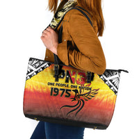 Papua New Guinea Independence Day Leather Tote Bag One People One Nation One PNG LT05 Yellow - Polynesian Pride