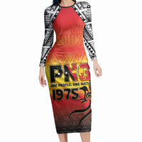 Papua New Guinea Independence Day Long Sleeve Bodycon Dress One People One Nation One PNG LT05 Long Dress Yellow - Polynesian Pride