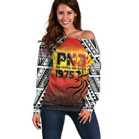 Papua New Guinea 50th Independence Day Off Shoulder Sweater One People One Nation One PNG LT05 Women Yellow - Polynesian Pride