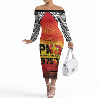 Papua New Guinea Independence Day Off The Shoulder Long Sleeve Dress One People One Nation One PNG LT05 Women Yellow - Polynesian Pride