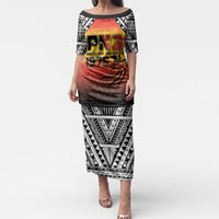 Papua New Guinea Independence Day Puletasi One People One Nation One PNG LT05 Long Dress Yellow - Polynesian Pride